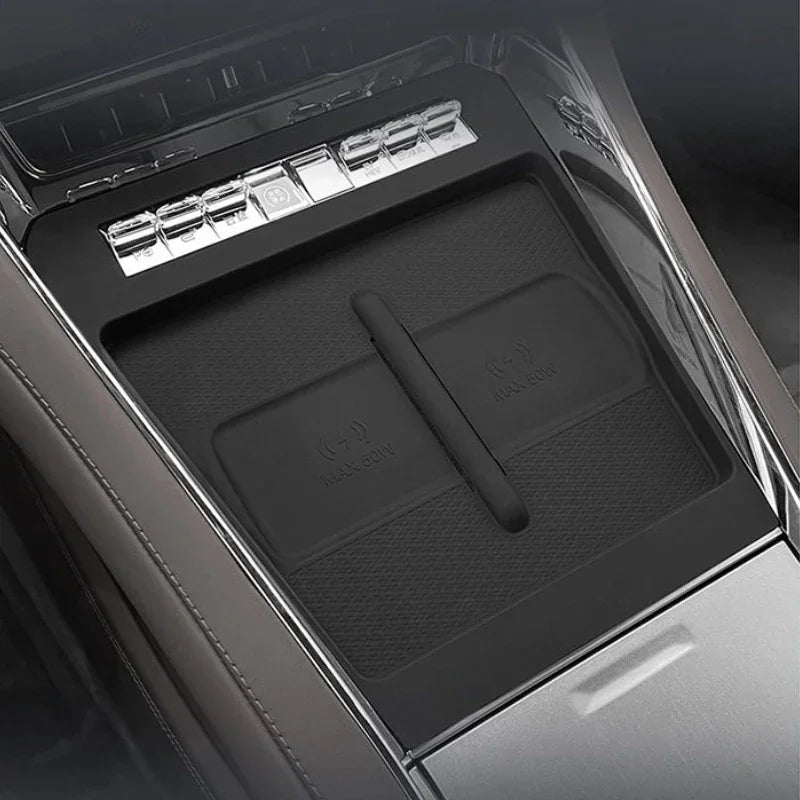 Black non-slip silicone wireless charging pad for car center console