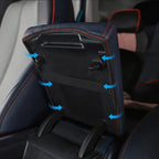 Navy blue leather center console armrest cover with red stitching for BYD interior.