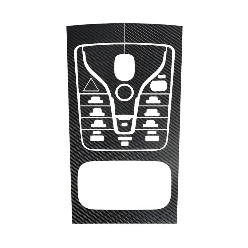 Black carbon fiber texture center console trim cover for BYD interior enhancement.