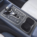 Carbon fiber texture console mat in blue for BYD, protecting the center console and cup holder.