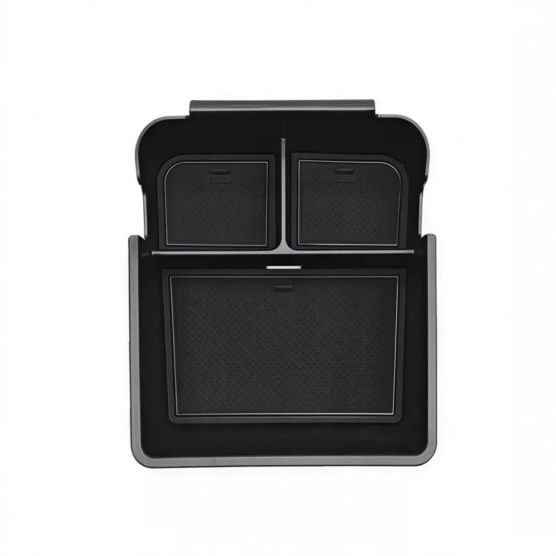 Black textured TPE center console organizer tray for BYD aftermarket storage.