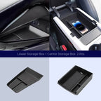 Black matte plastic lower and center console storage box organizer set for BYD interiors.