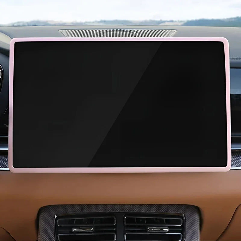 Pink silicone screen protector for BYD car infotainment system, providing a soft protective cover.