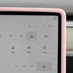 Close-up of a pink textured protective bezel frame for a car infotainment screen.