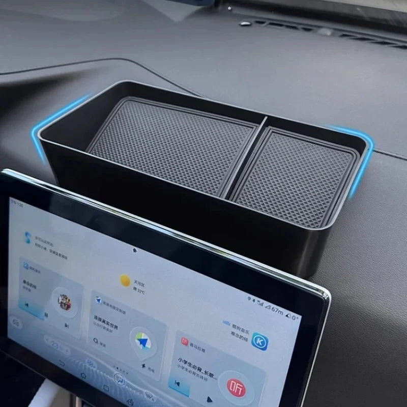 Black matte organizer tray with anti-slip textured surface for BYD car interior storage.