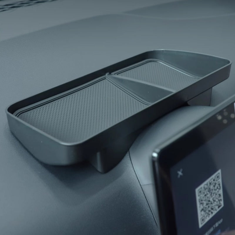 Matte grey durable plastic center console organizer tray for BYD car interior.