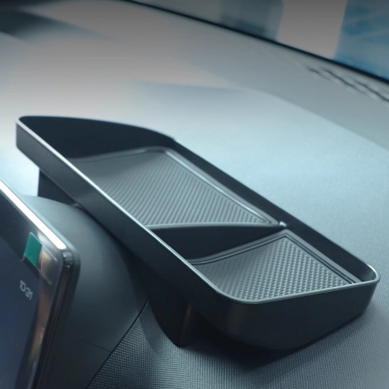 Black textured matte center console storage tray for BYD car interior