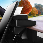 Black premium leather car tissue box holder mounted on a brown dashboard for organized storage.