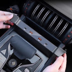 Black console organizer tray with built-in USB and Type-C charging ports for BYD car interior.