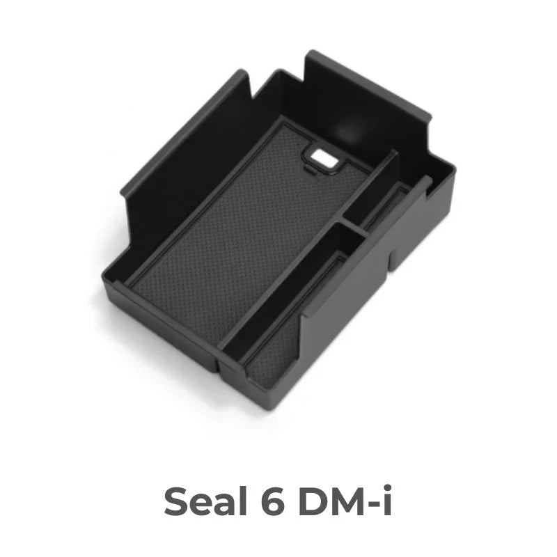 Black carbon fiber texture center console organizer tray for BYD Seal 6 DM-i.