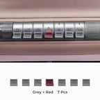 Set of 7 grey and red premium ABS plastic center console button covers for BYD cars.