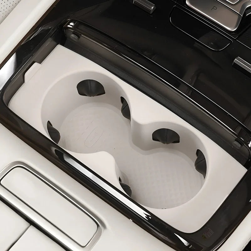 White heavy-duty plastic center console cup holder organizer for BYD vehicles.