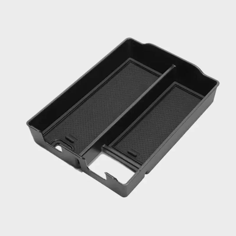 Black textured non-slip center console organizer tray for BYD car interior storage.