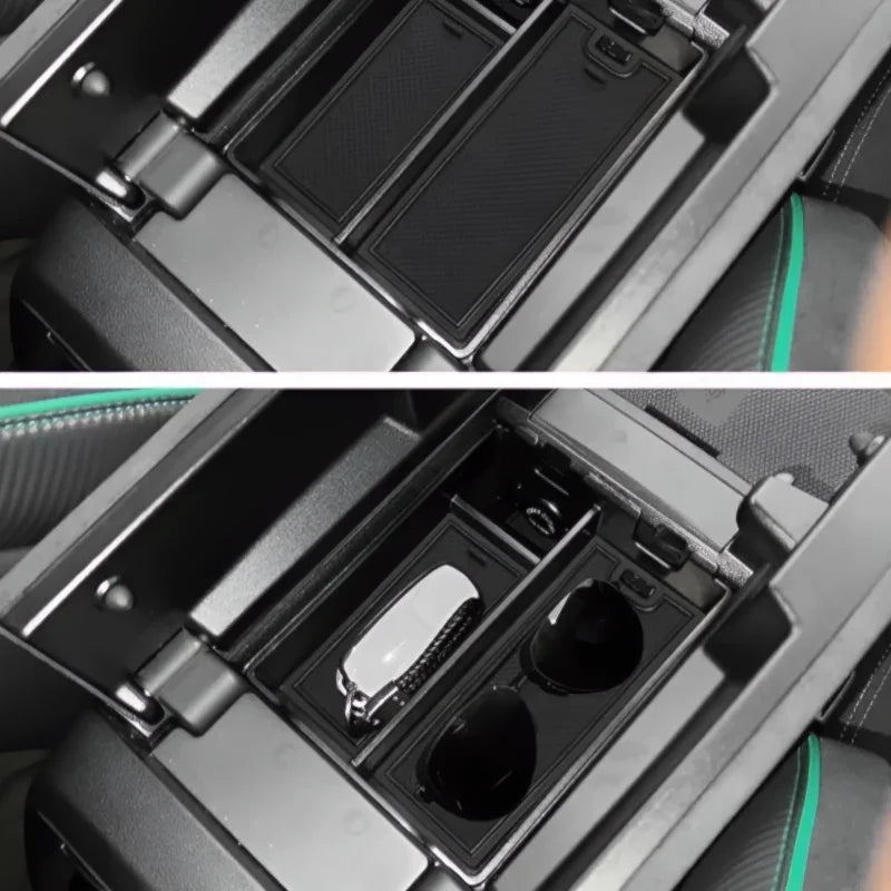Black premium organizer tray for BYD center console storage compartment.