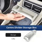 Beige center divider storage box for car console, made of durable material for organized storage.