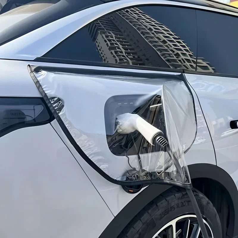Transparent waterproof protective cover for BYD electric vehicle charging port.