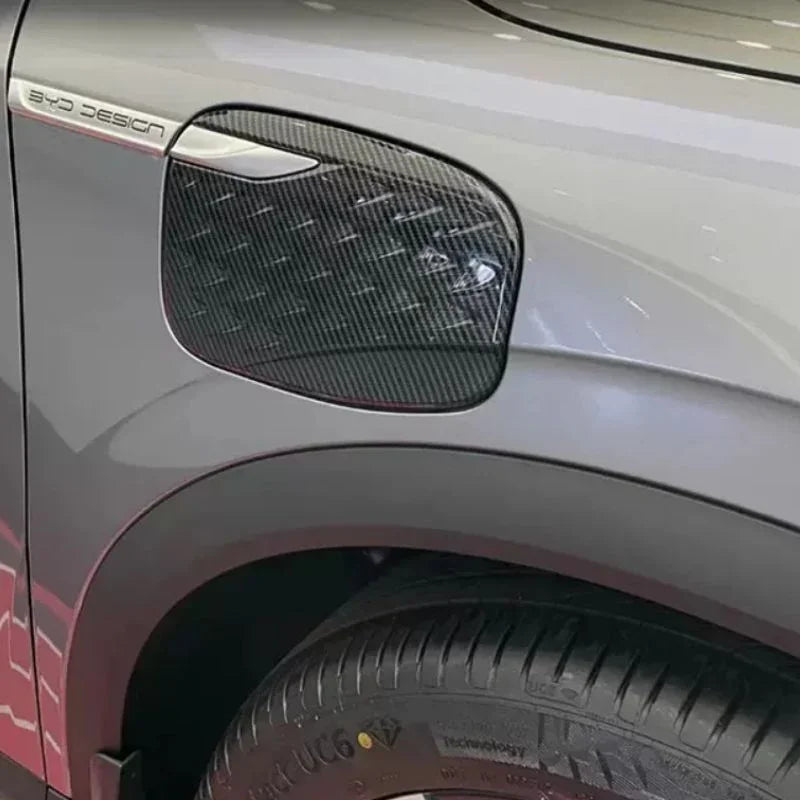 Black carbon fiber texture fender vent cover for BYD car body accessory.