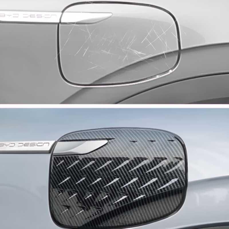 Carbon fiber texture side mirror cover for BYD, featuring a sleek black protective finish.