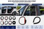 BYD Dolphin door sealing strip comparison showing 4-door kit, A pillar, and B pillar rubber weather seals.