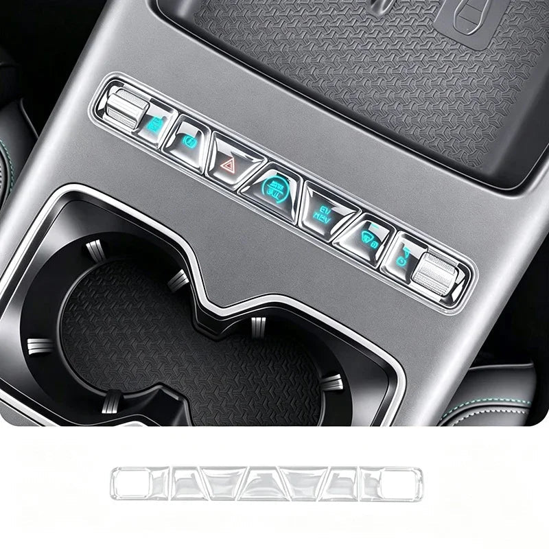 Clear TPU protective film for BYD center console buttons, transparent and scratch-resistant.