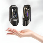 Two sleek black BYD car remote keys with sparkling diamond-style crystal buttons floating above a hand.