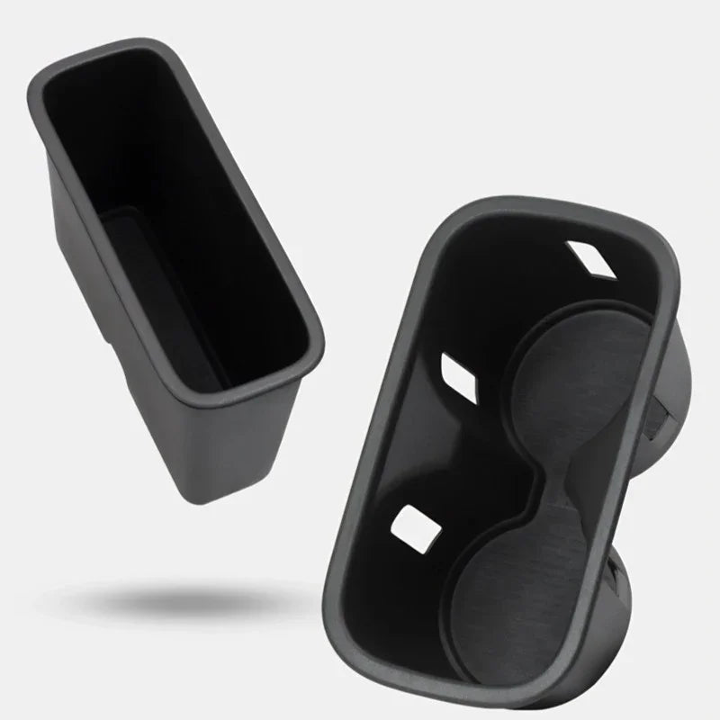 Black matte ABS plastic car center console organizer tray for BYD aftermarket storage.