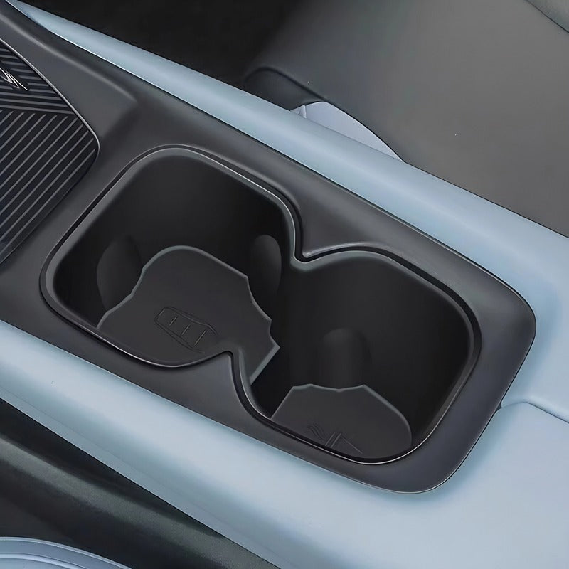 Professional black matte finish dual cup holder insert for car center console.