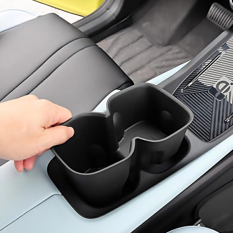 Black matte plastic dual center console organizer tray for car interior