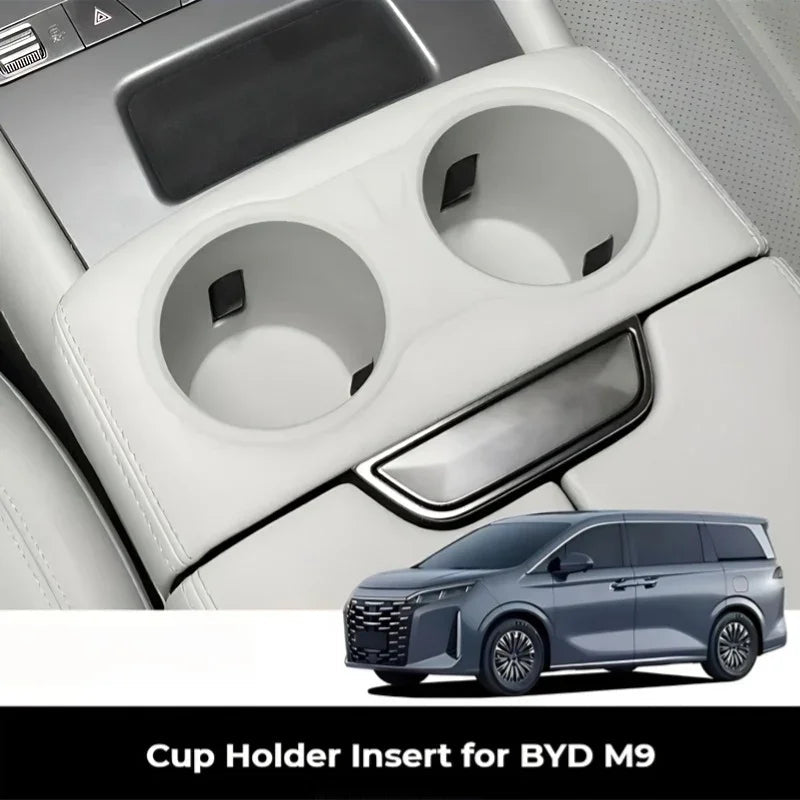 White premium leather cup holder inserts for BYD M9 center console