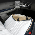 Perforated white and tan leather car seat cover for premium interior protection.
