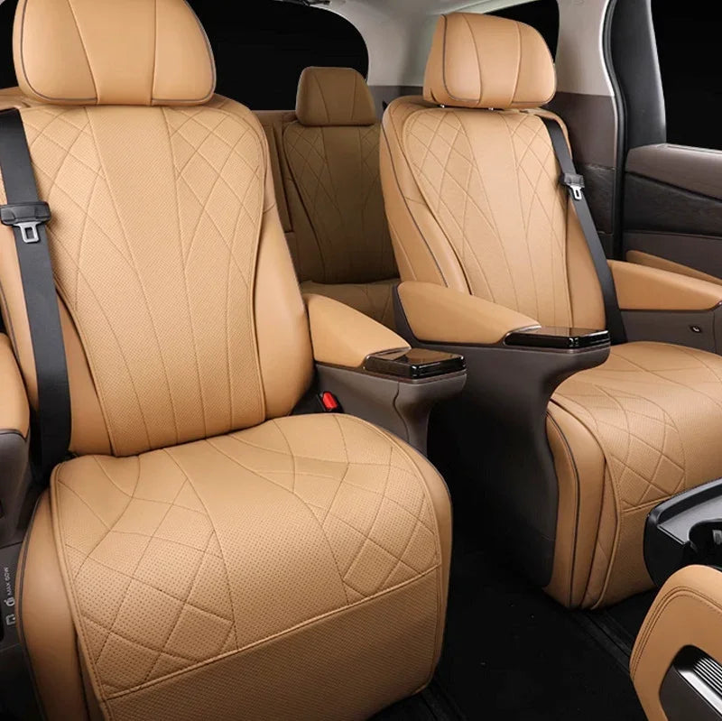 Tan diamond-stitched leather car seat covers for BYD vehicle interior