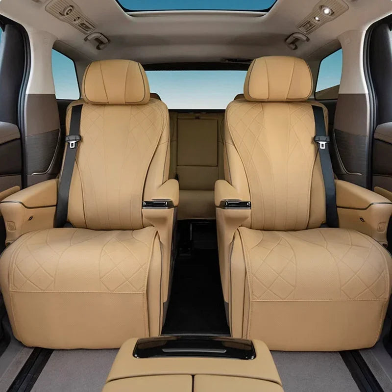 Luxury tan leather car seat covers with diamond stitching for a premium interior look