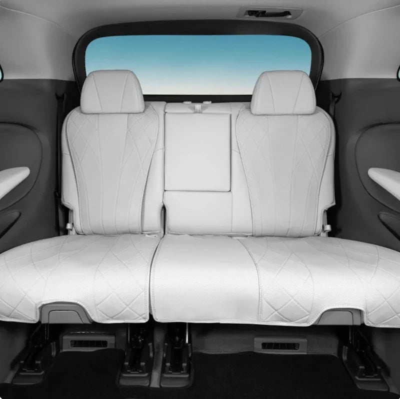 White diamond-stitched leather aftermarket car seat covers for rear seats