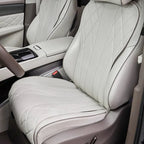 Professional light gray diamond-stitched leather car seat covers for interior protection.