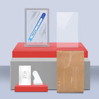 Clear tempered glass screen protector kit with installation tools and cardboard packaging.