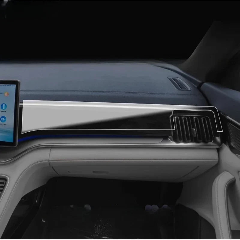 Sleek chrome-finished dashboard trim accent for BYD interior, featuring a polished silver metallic surface.