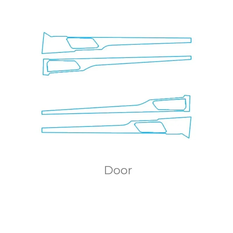 Blue line diagram showing door trim panel shapes for vehicle interior protection.
