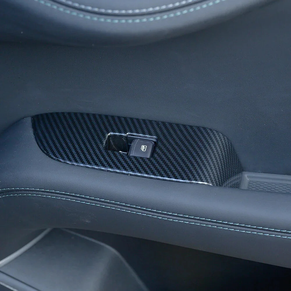 Carbon fiber texture black interior door handle cover with window switch