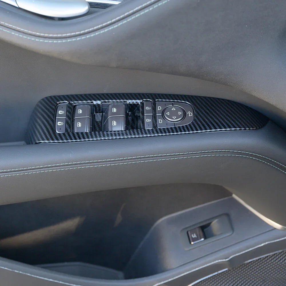 Black carbon fiber interior trim for car door power window switch panel