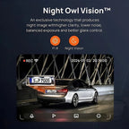 Night Owl Vision dashcam technology showing high-clarity night footage of a silver car.