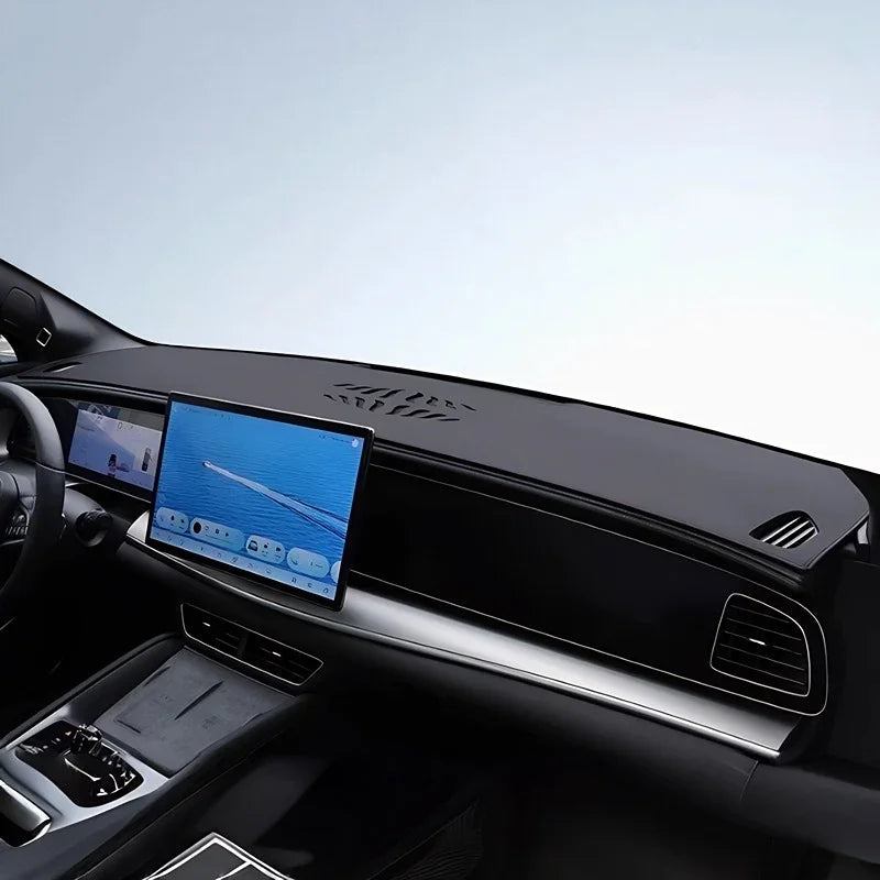 Black matte anti-glare dashboard cover for BYD, precision-fit protective car mat.