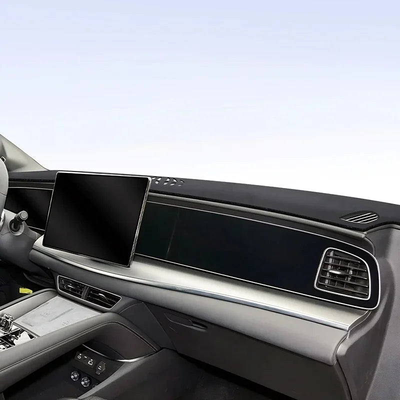 Black premium anti-slip dashboard mat for BYD, providing a custom protective layer.