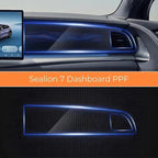 Protective transparent gloss PPF film for Sealion 7 dashboard interior trim.