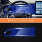 Blue-tinted protective PPF film for Sealion 7 dashboard trim, ensuring a scratch-resistant finish.