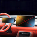 Tempered glass screen protector for BYD center console and instrument cluster in orange interior.