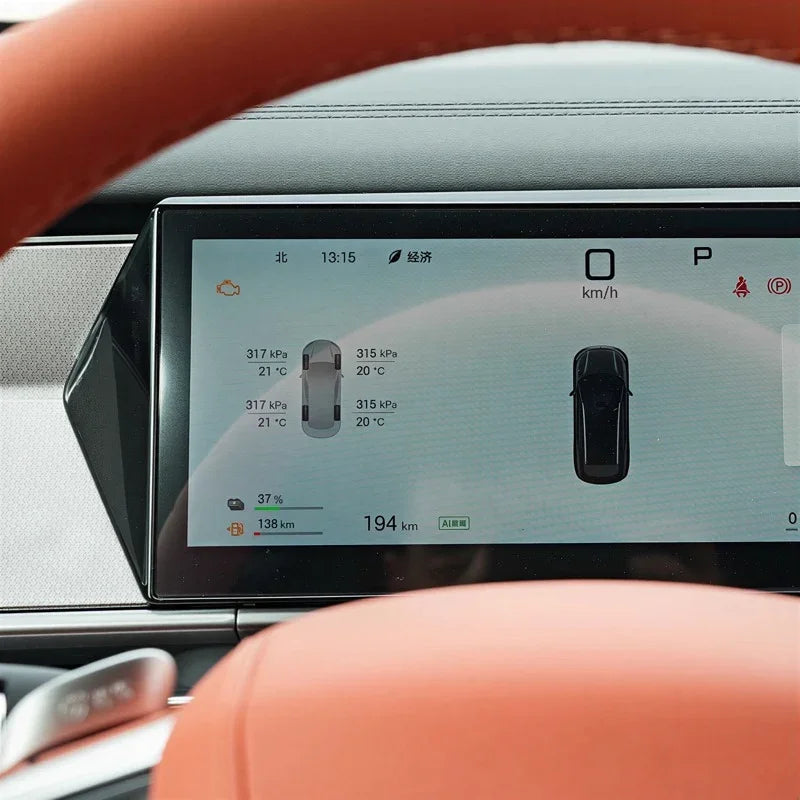BYD car dashboard with orange leather interior and digital instrument display