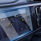 High-definition digital dashboard interface with sleek blue glowing accents on a black car interior.