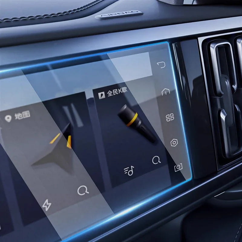 High-definition digital dashboard interface with sleek blue glowing accents on a black car interior.