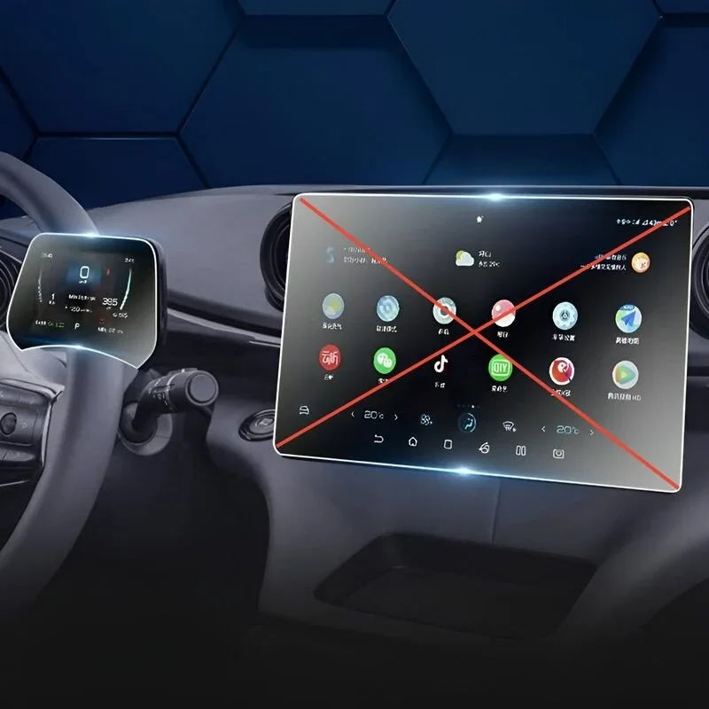 Protective clear tempered glass screen protector for BYD car infotainment touchscreen.