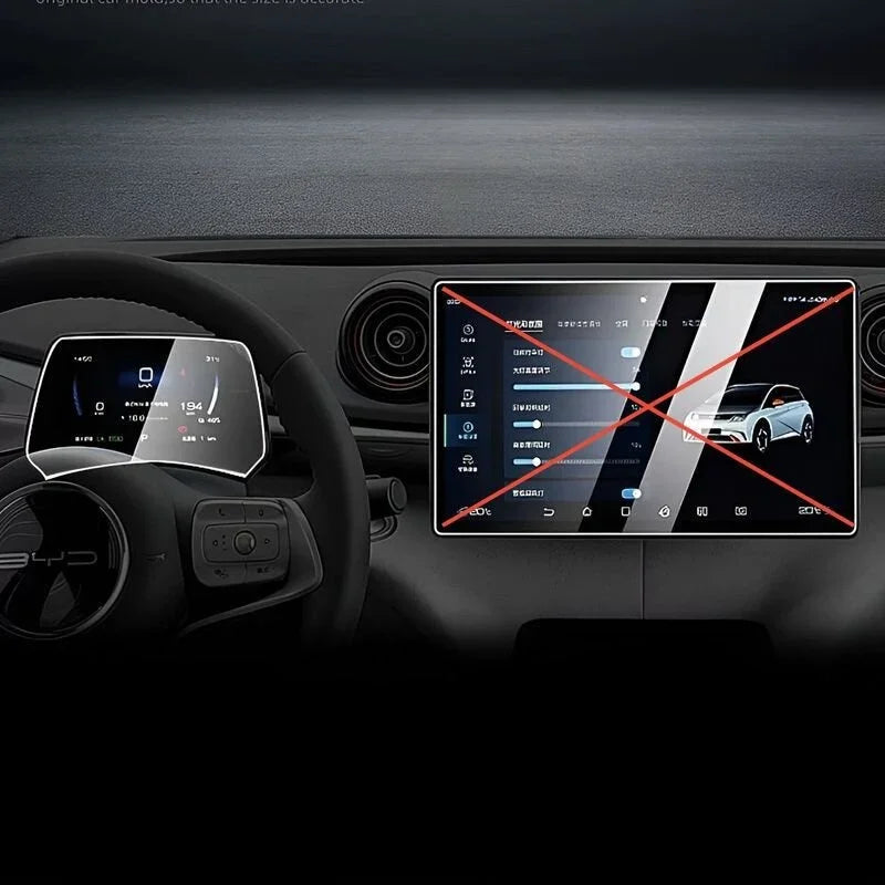 High-definition tempered glass screen protector for BYD car infotainment system.
